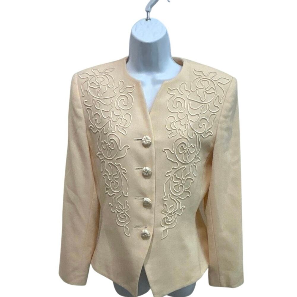 Vtg 80’s/90’s Pastel Yellow Embroidered Blazer, Costume, Up Cycle Project, Sz 6
